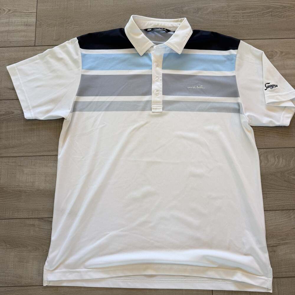 TravisMathew Mens XL White Navy Stripe TPC